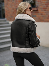 Chaqueta de cuero para mujer negra OZONEE JS/11Z8230