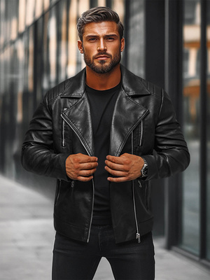 Chaqueta de cuero de hombre negra OZONEE JS/11Z8067Z