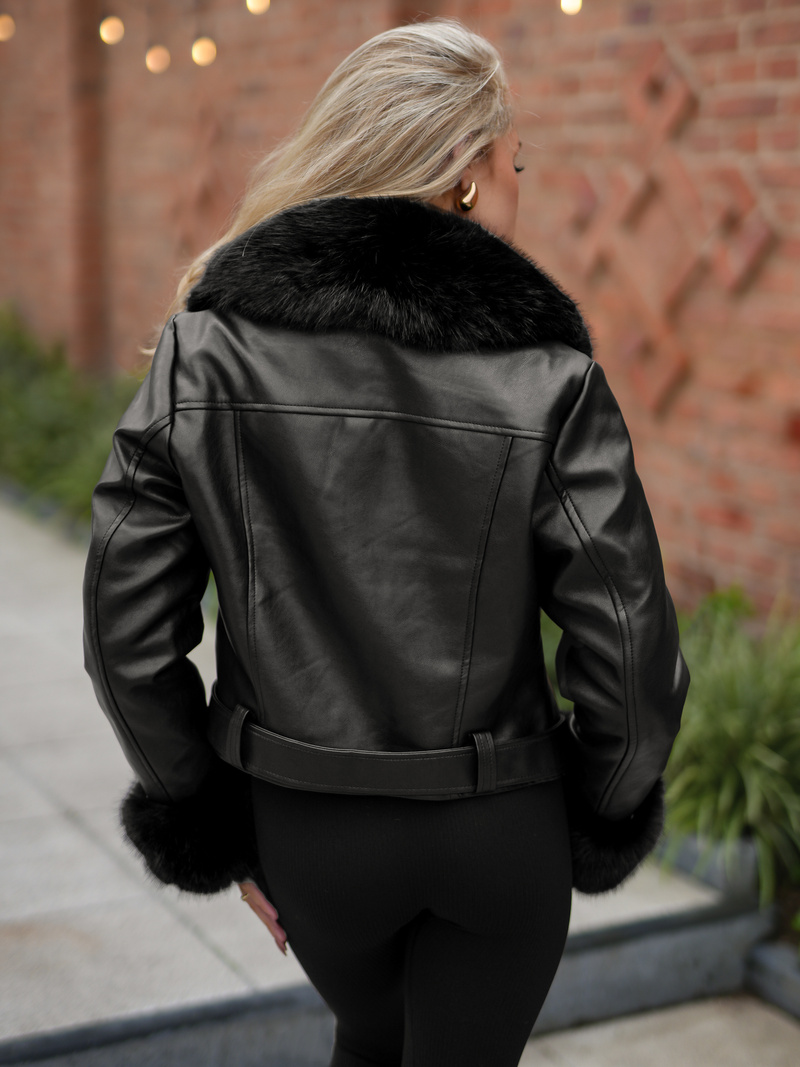 Chaqueta de cuero para mujer negra OZONEE JS/61M8511/392A