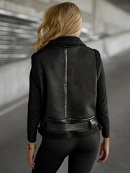 Chaleco de mujer de cuero negro OZONEE JS/11Z8238