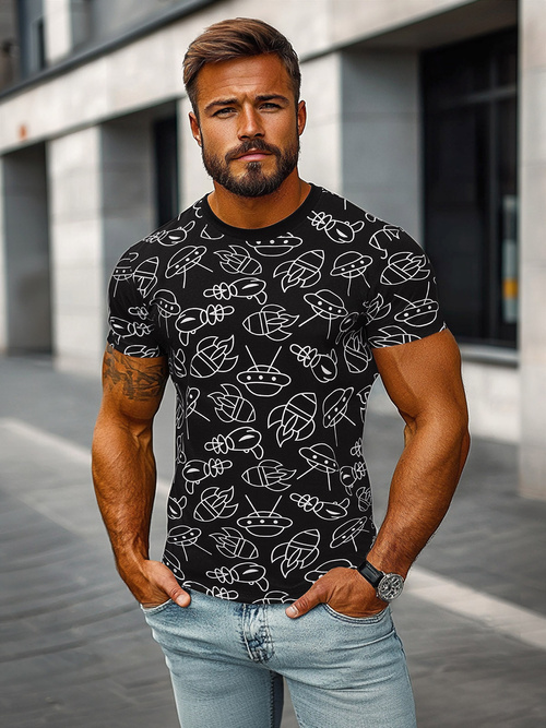 Camiseta de hombre negra OZONEE JS/8T1197/3Z