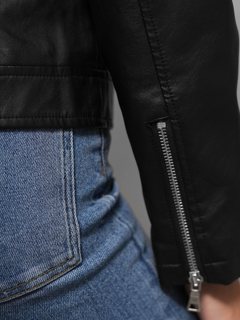 Chaqueta de cuero para mujer negra OZONEE JS/11Z8060