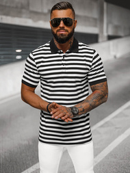 Polo de hombre blanco-negro OZONEE NB/MT3110