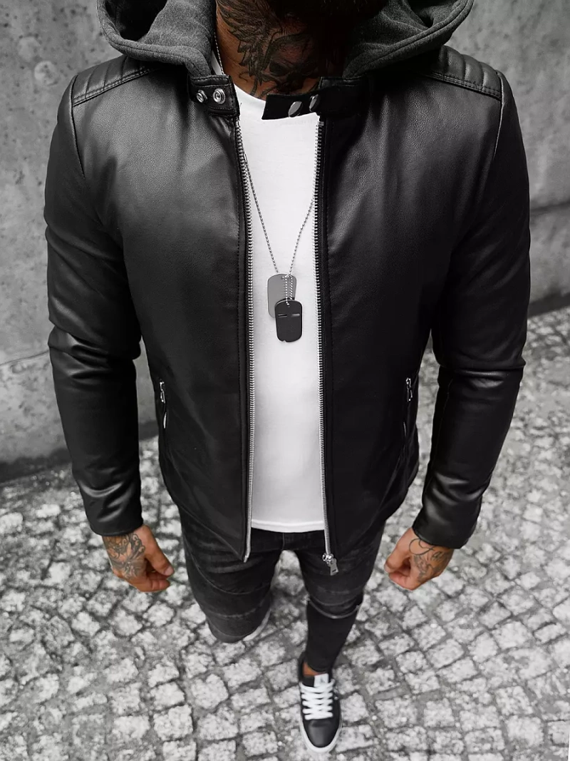 Chaqueta de cuero de hombre negra OZONEE JS/11Z8012