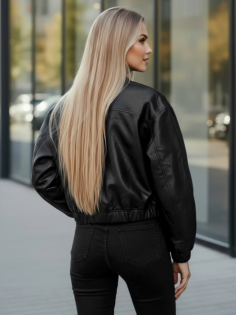 Chaqueta de cuero para mujer negra OZONEE JS/11Z8281