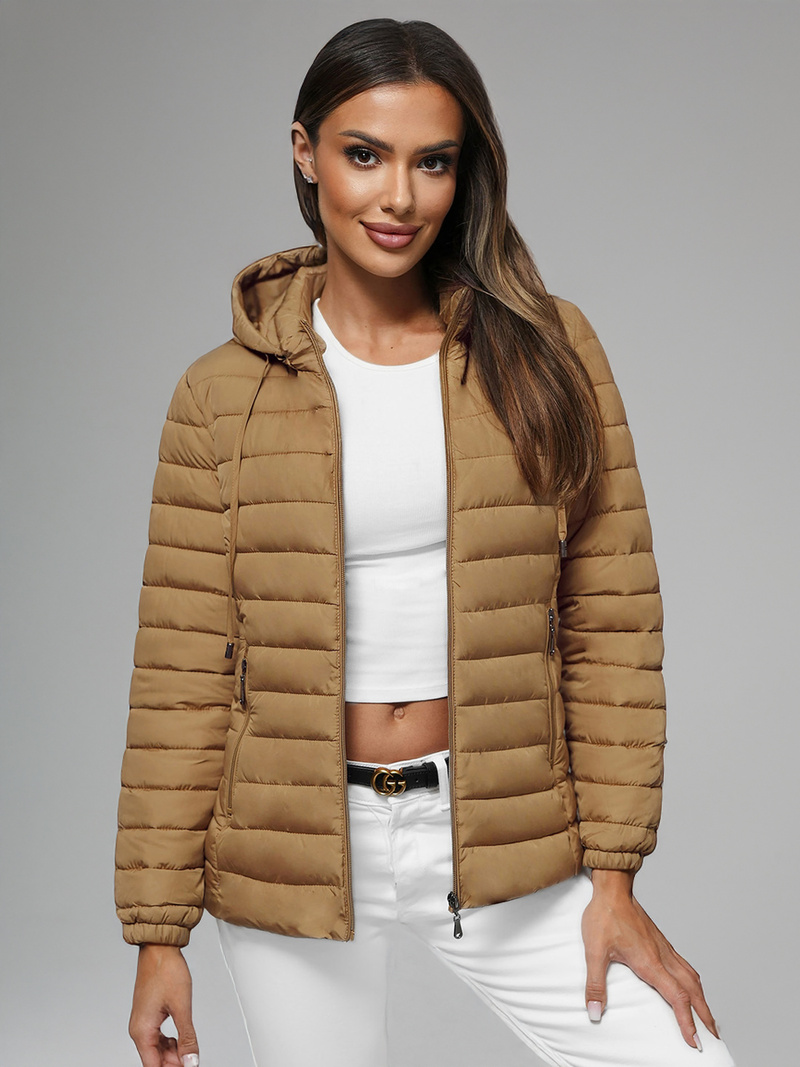 Chaqueta de mujer beige oscuro OZONEE JS/16M9103/84
