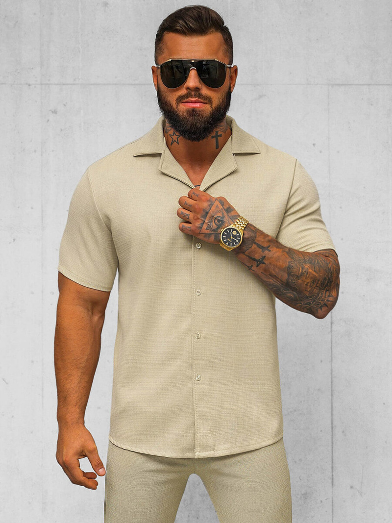 Camisa de hombre con manga corta beige OZONEE O/Y971T