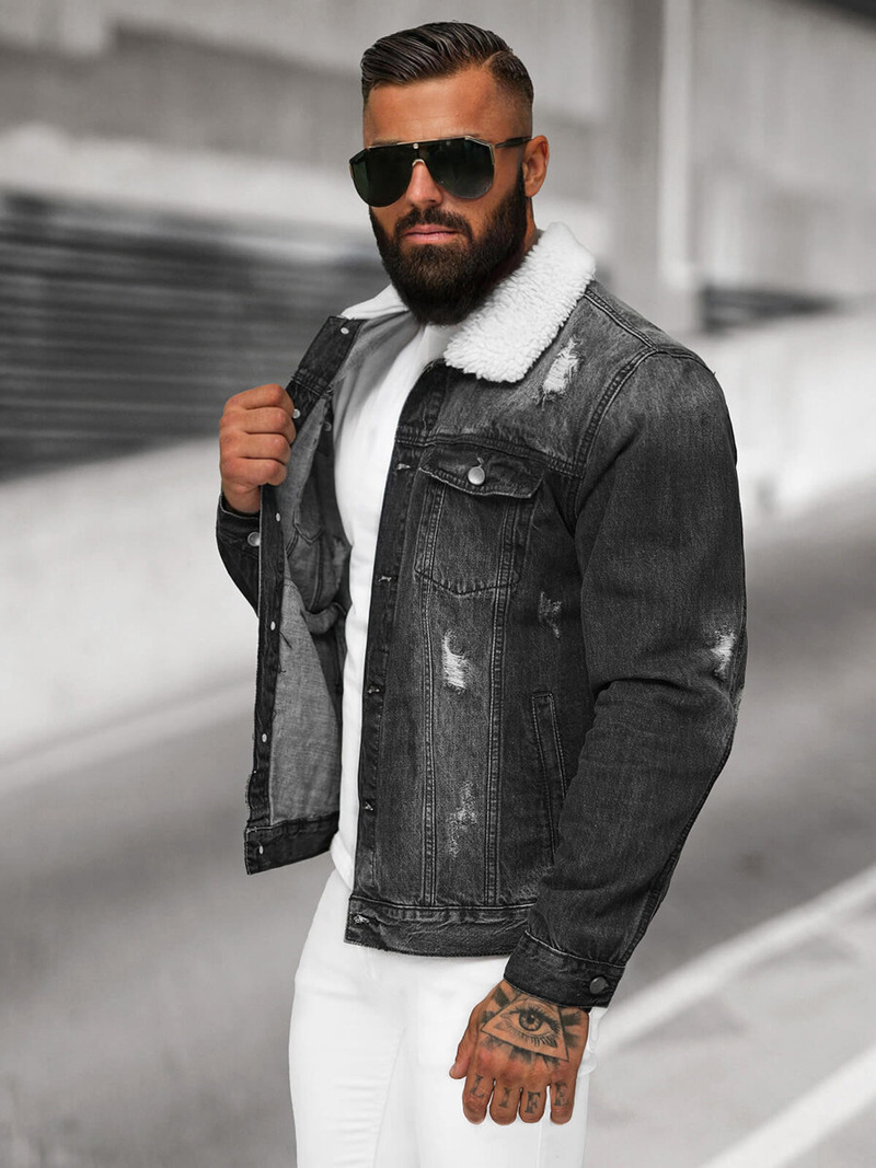 Chaqueta vaquera de hombre sherpa negra OZONEE NB/MJ502NZ