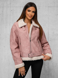 Chaqueta de cuero para mujer rosa en polvo OZONEE O/81331Z