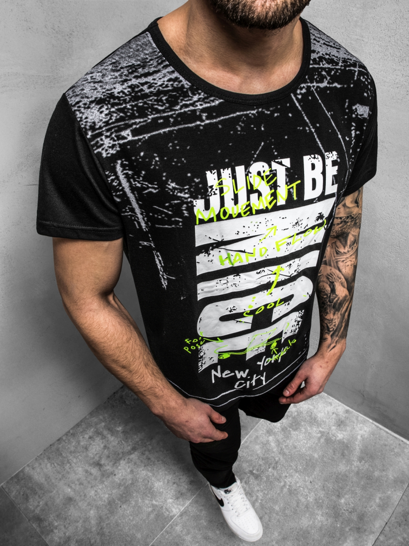 Camiseta de hombre negra OZONEE JS/KS1983Z