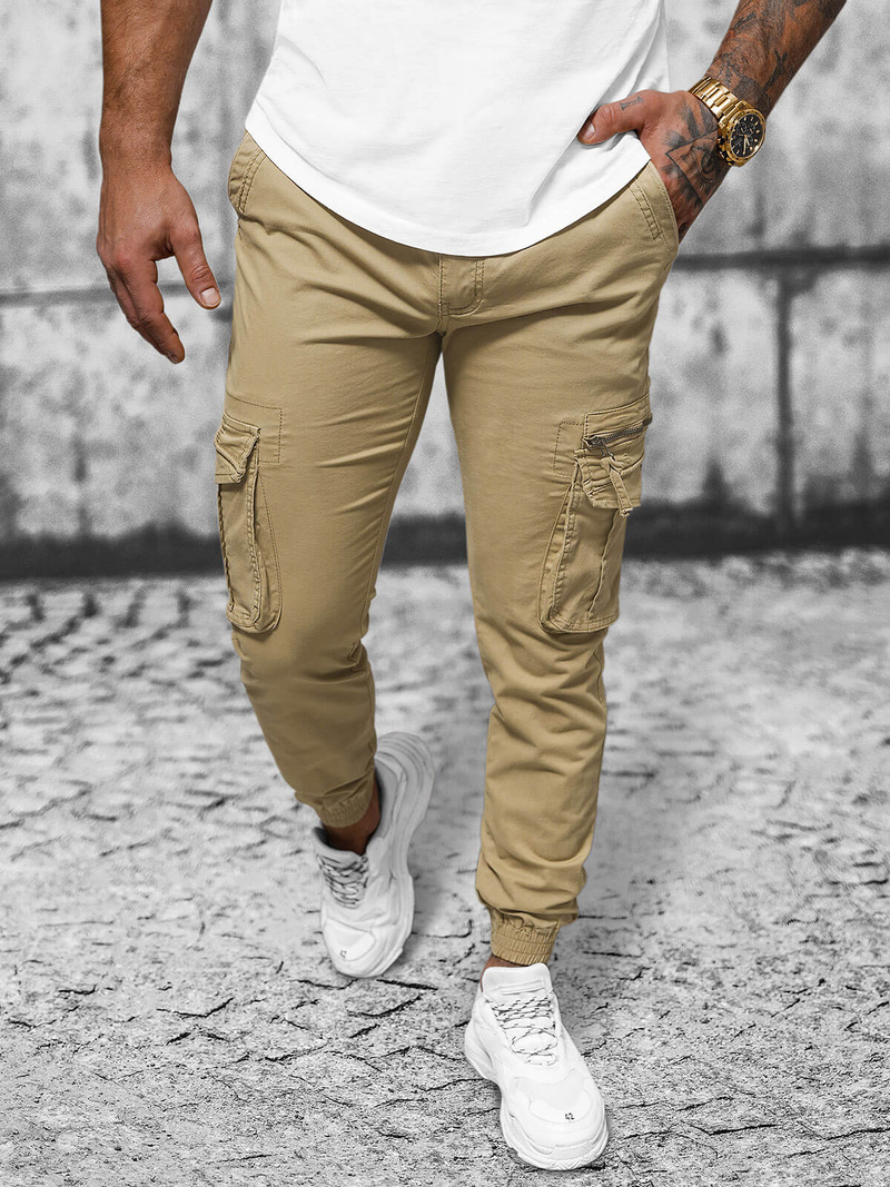 Pantalón chino jogger de hombre beige OZONEE NB/MP0201K