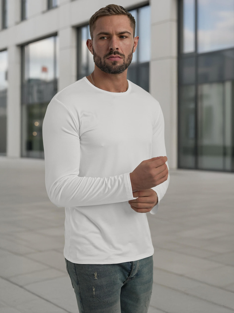 Camiseta de manga larga de hombre blanca OZONEE JS/DB71/2