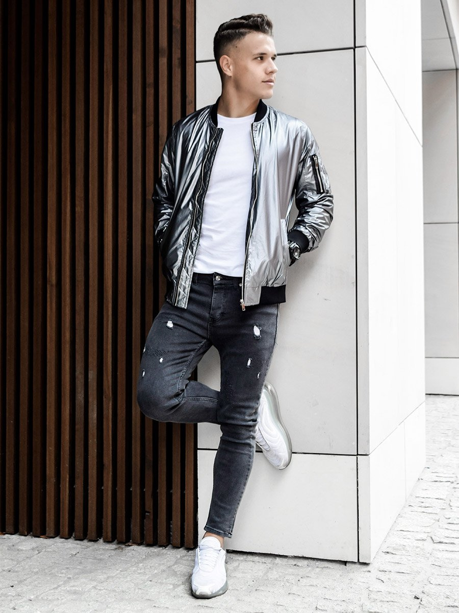 Chaqueta de hombre plateada OZONEE N/6147Z OZONEE