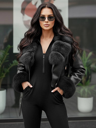 Chaqueta de cuero para mujer negra OZONEE JS/61M8511/392AZ