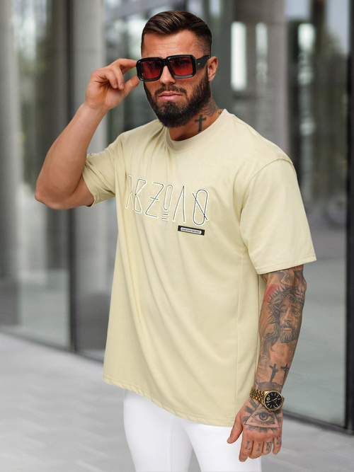 Camiseta de hombre beige OZONEE O/QQ1185