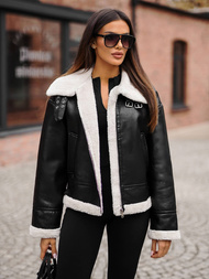 Chaqueta de cuero para mujer negro-blanca OZONEE JS/11Z8176