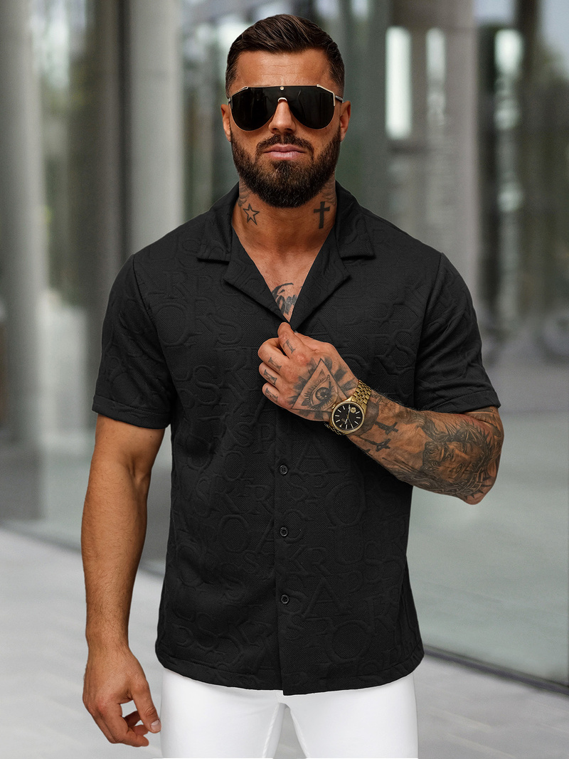Camisa de hombre con manga corta negra OZONEE O/B2256