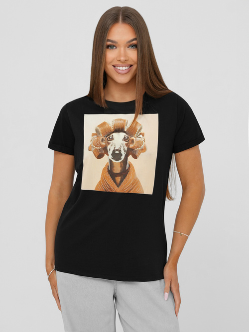 Camiseta de mujer negro-beige OZONEE JS/YJ77726