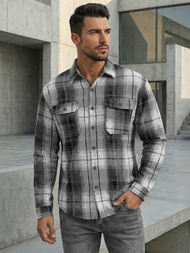 Camisa de hombre negro-blanca OZONEE NB/MC728N/4Z