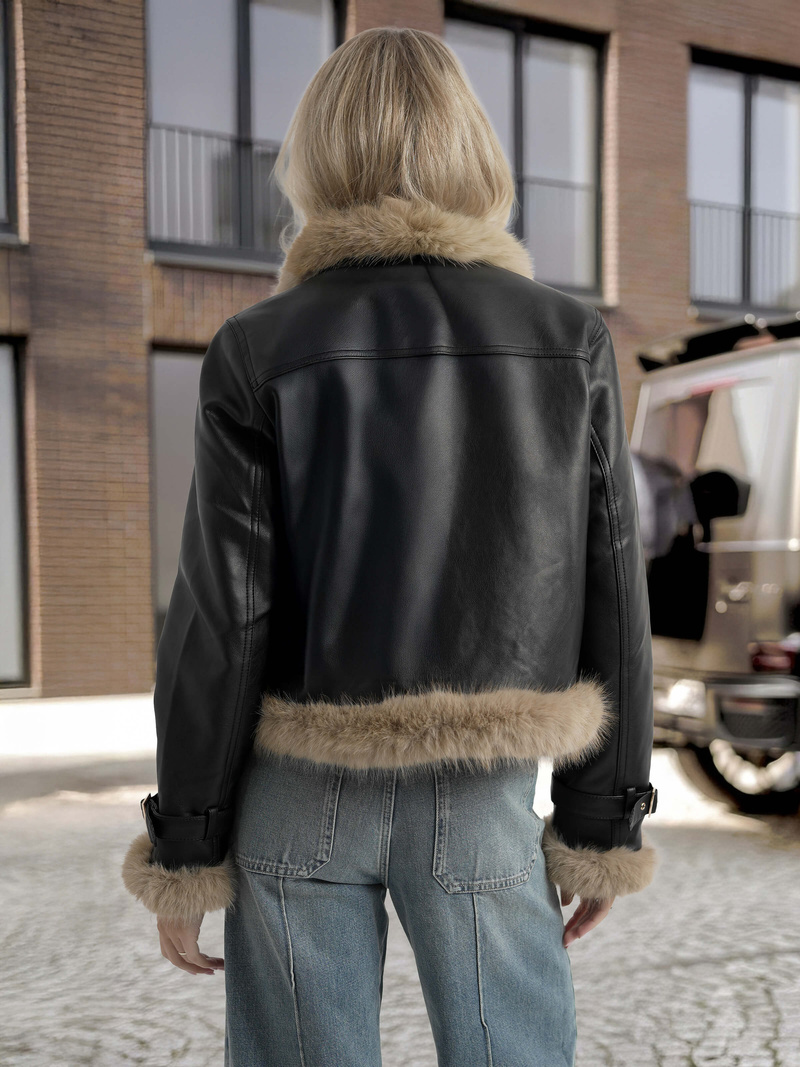 Chaqueta de cuero para mujer negra OZONEE JS/61M8517/392