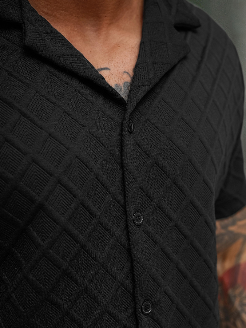 Camisa de hombre con manga corta negra OZONEE O/B2257