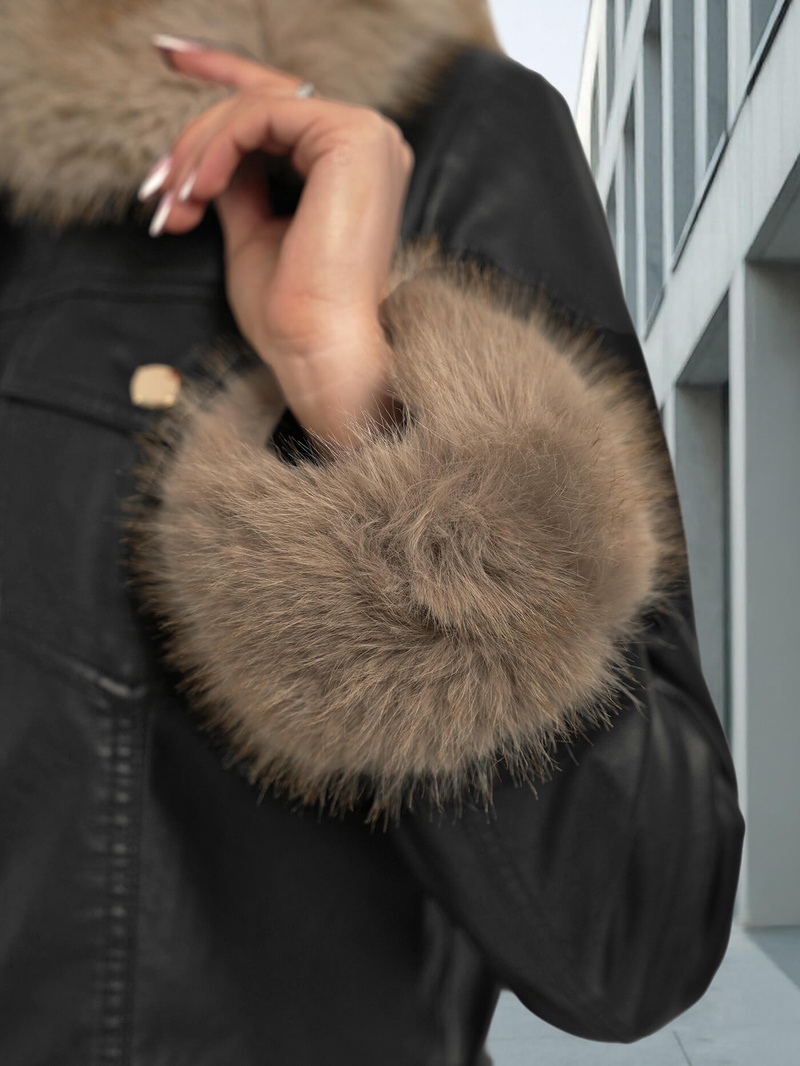 Chaqueta de cuero para mujer negro-beige OZONEE JS/61M8513/392B