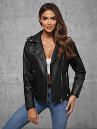Chaqueta de cuero para mujer negra OZONEE JS/11Z8060