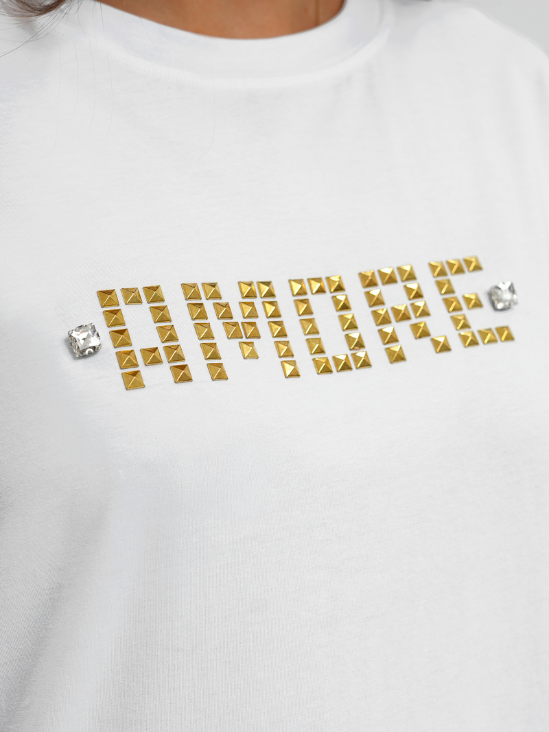 Camiseta de mujer blanco y dorado OZONEE JS/YJ77716
