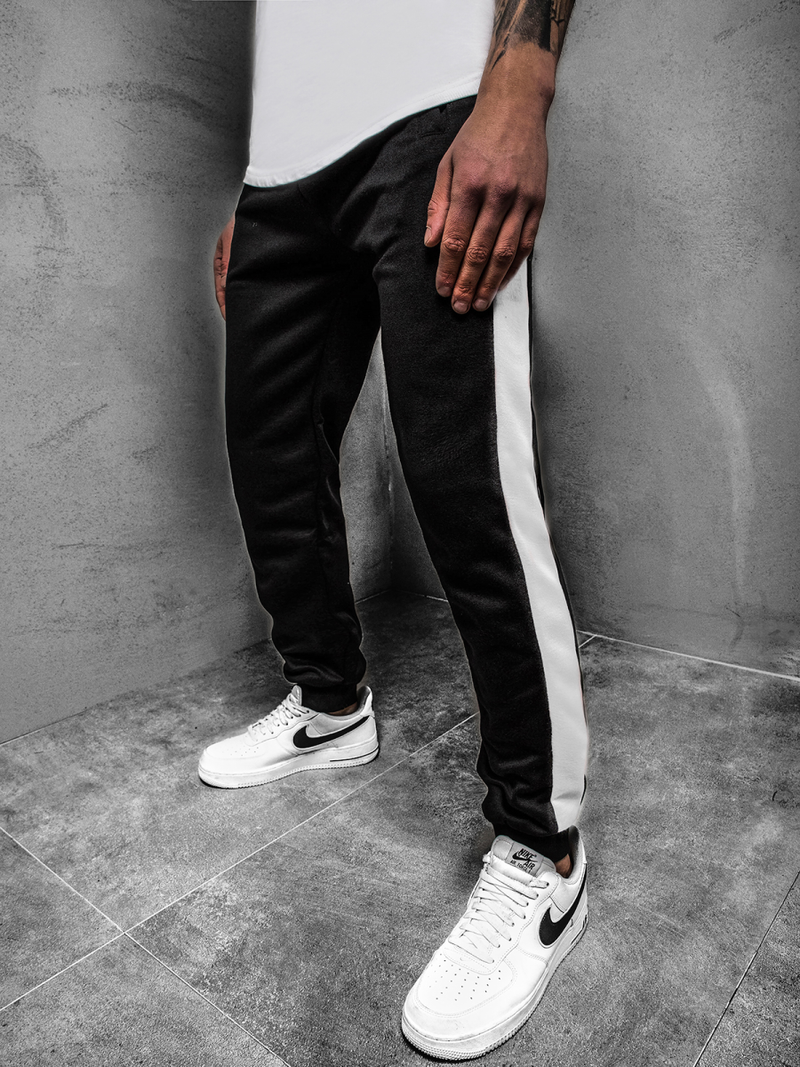 Pantalón de chándal de hombre negro-blancos OZONEE JS/JZ11003Z