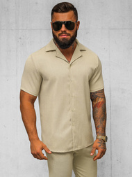 Camisa de hombre con manga corta beige OZONEE O/Y971T