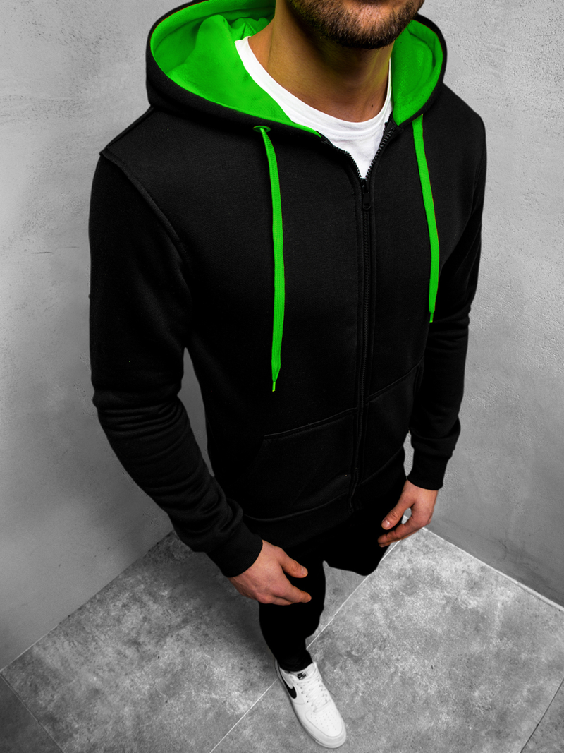 Sudadera de hombre negra-verde OZONEE JS/2013Z