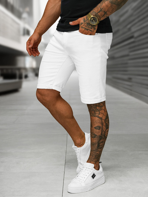 Pantalones cortos de mezclilla para hombre blancos OZONEE O/UM873