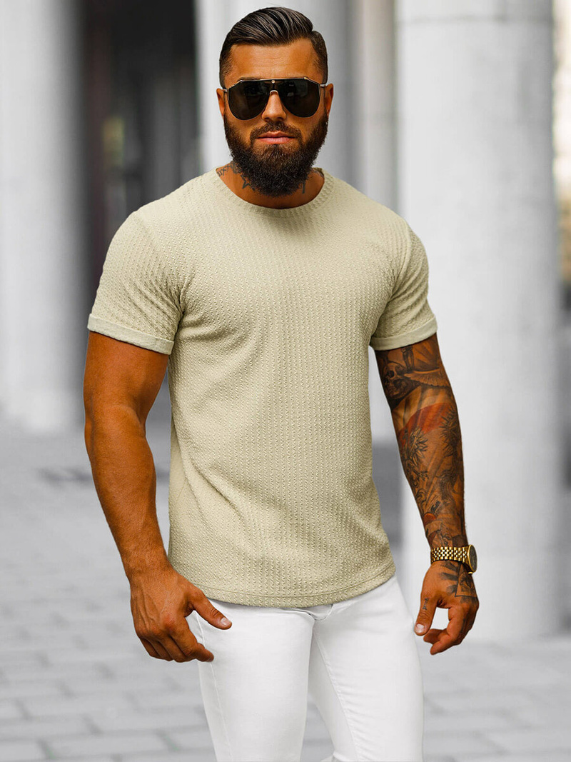 Camiseta de hombre beige OZONEE O/7766T