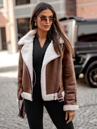 Chaqueta de cuero para mujer marrón OZONEE JS/11Z8177