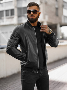 Chaqueta de cuero de hombre negra OZONEE JS/11Z8106Z