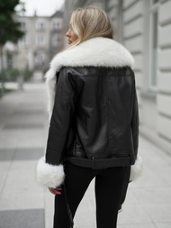 Chaqueta de cuero para mujer negro-beige OZONEE JS/61M8507/392BZ