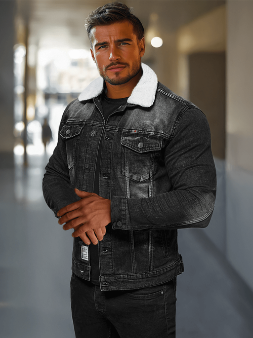 Chaqueta vaquera de hombre sherpa negra OZONEE NB/MJ516NZ