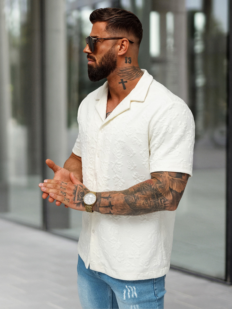 Camisa de hombre con manga corta crudo OZONEE O/B2258