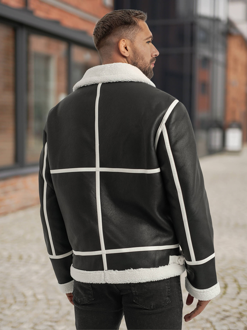 Chaqueta de cuero de hombre negra OZONEE JS/11Z8270