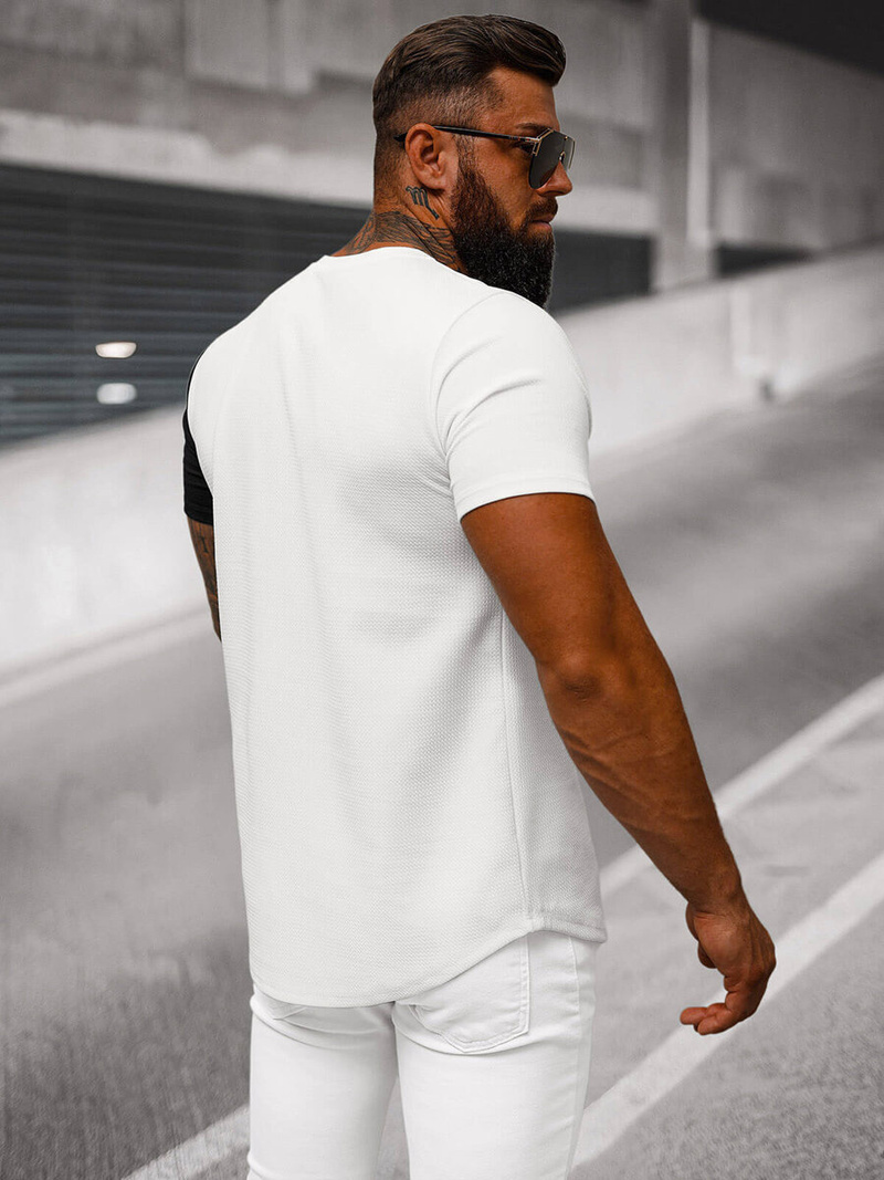 Camiseta de hombre blanco-negro OZONEE O/7776T