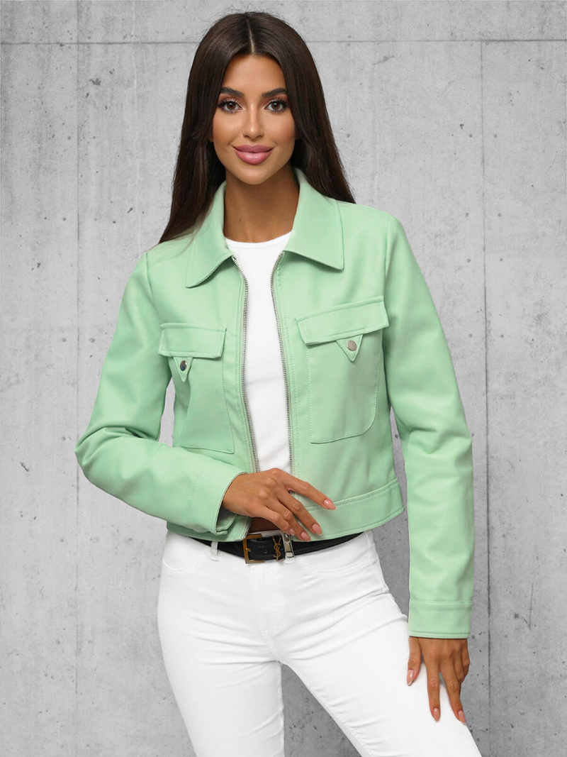 Chaqueta de cuero para mujer menta OZONEE O/G117Z