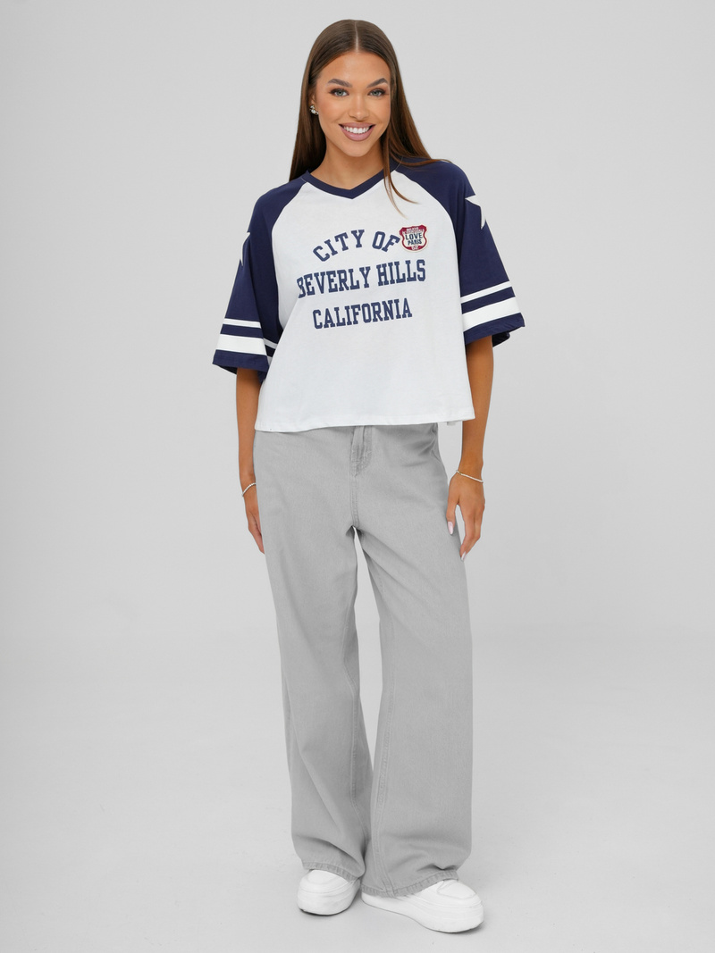 Camiseta de mujer blanco-azul marino OZONEE JS/R62493