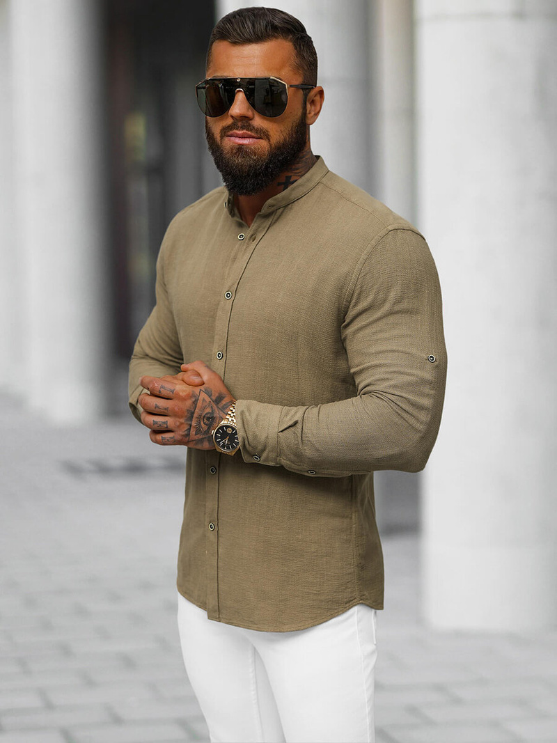 Camisa de hombre beige oscuro OZONEE O/V112