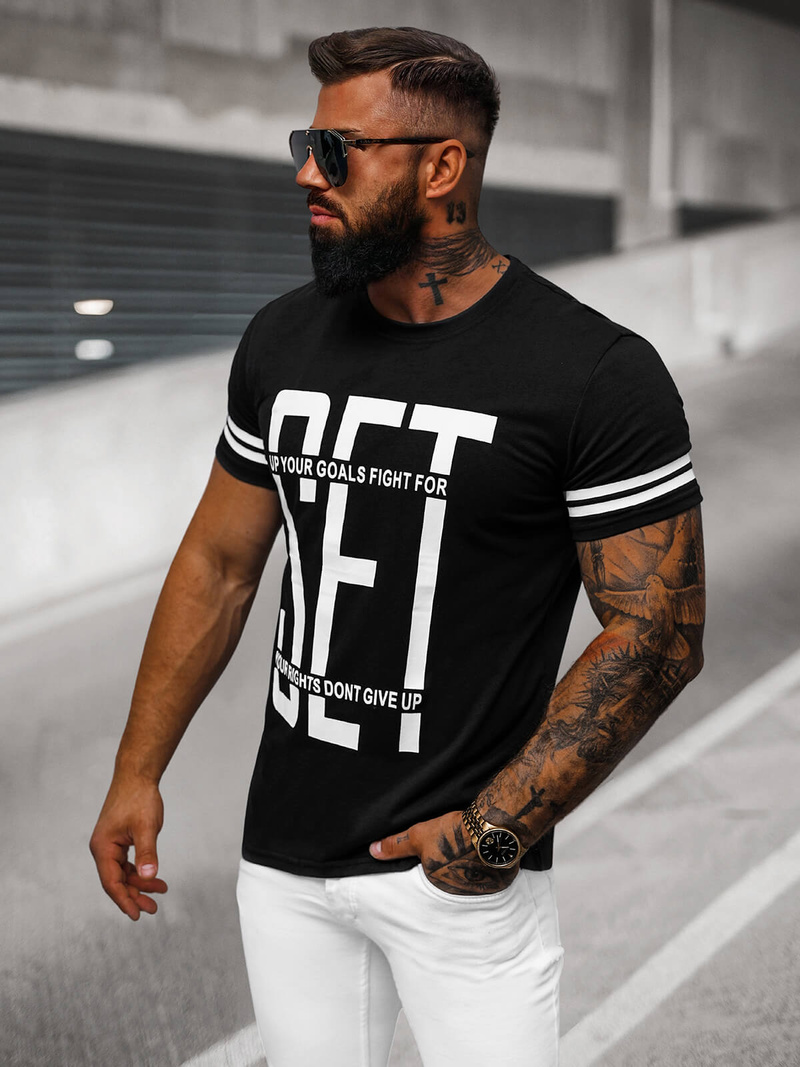 Camiseta de hombre negra OZONEE O/8T1275/3