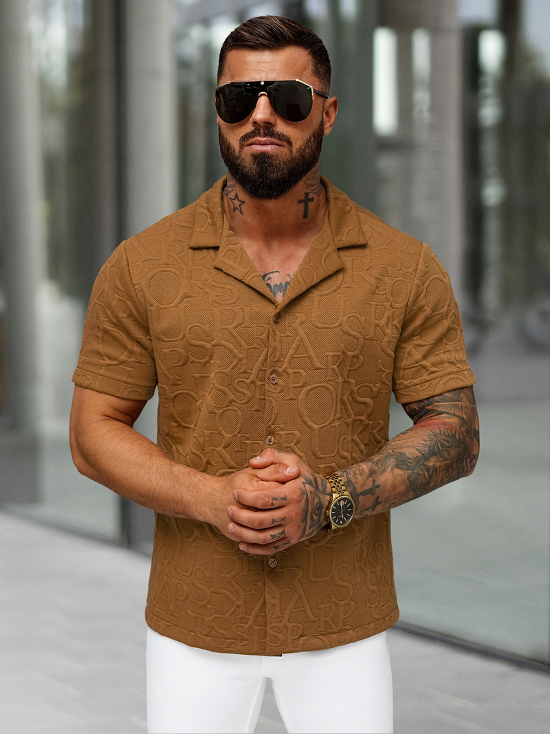 Camisa de hombre con manga corta marrón OZONEE O/B2256
