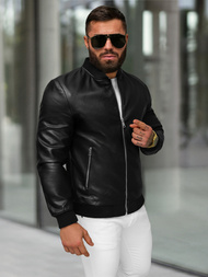 Chaqueta de cuero de hombre negra OZONEE JS/11Z8107