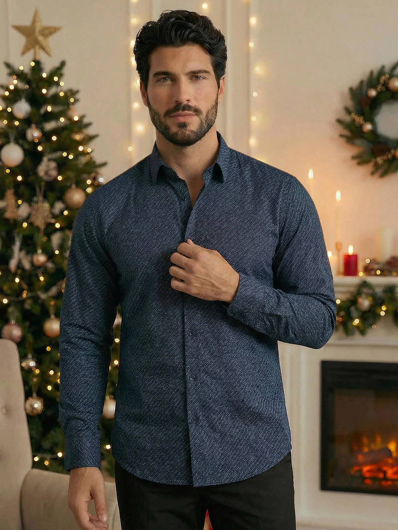 Camisa de hombre azul marino OZONEE V/V186Z