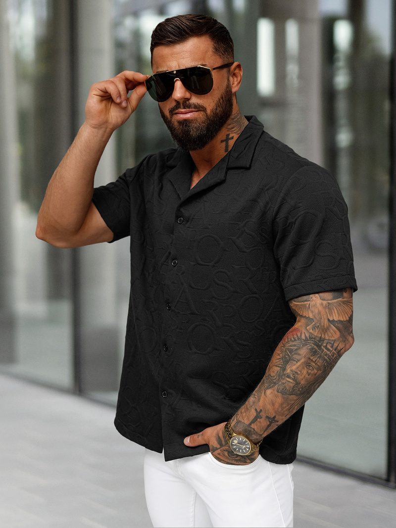 Camisa de hombre con manga corta negra OZONEE O/B2256