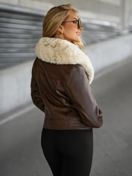 Chaqueta de cuero para mujer chocolate OZONEE JS/61M8508/158