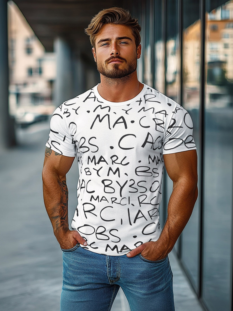 Camiseta de hombre blanco OZONEE JS/8T1213/1Z